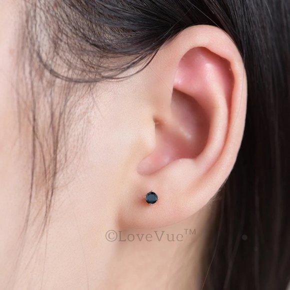 0.30ct. t.w. Black Diamond Solitaire Dainty Earrings VVS1 - Picture 2 of 14